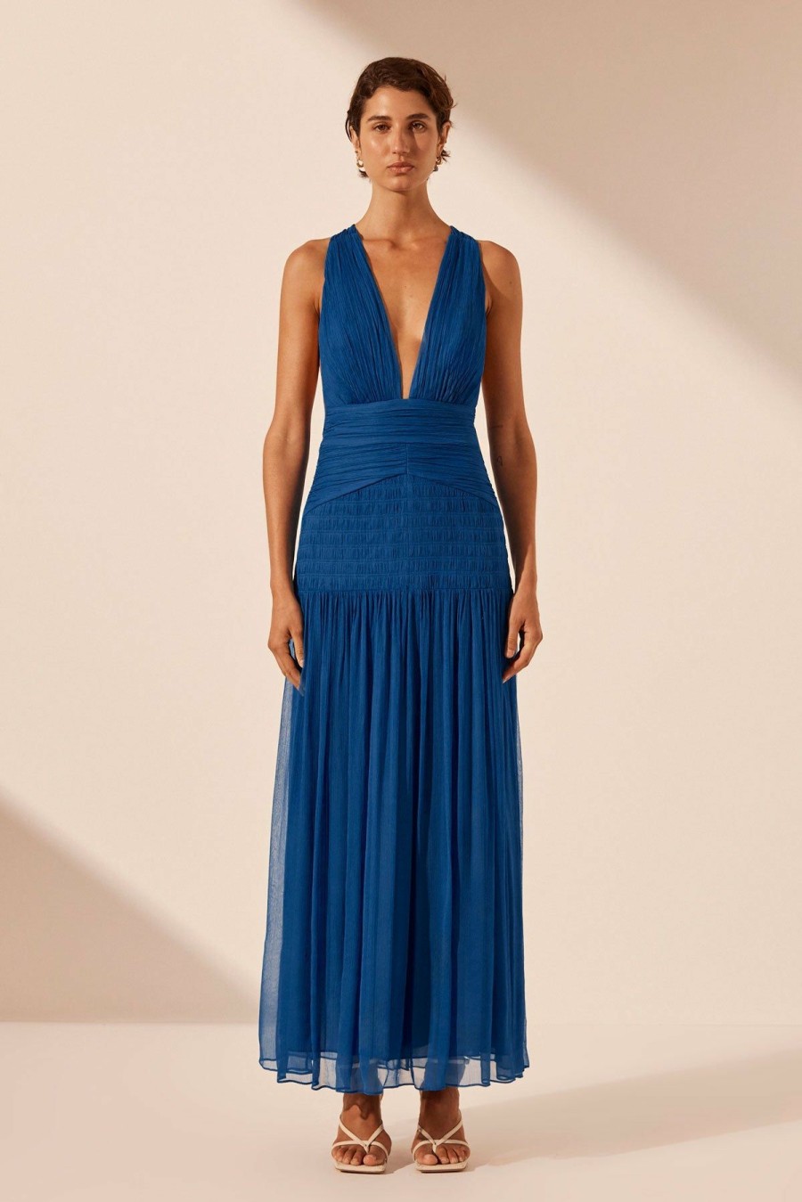 Clothing Shona Joy | Maya Plunged Tie Back Midi Dress - Strong Blue