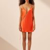 Clothing Shona Joy | Mia Contrast Lace Up Mini Dress - Red Orange / Hibiscus