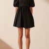 Clothing Shona Joy | Mareva Short Sleeve Ruched Panel Mini Dress - Black