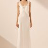 Clothing Shona Joy | La Lune Cumulus Silk Plunged Lace Neck Maxi Dress - Ivory