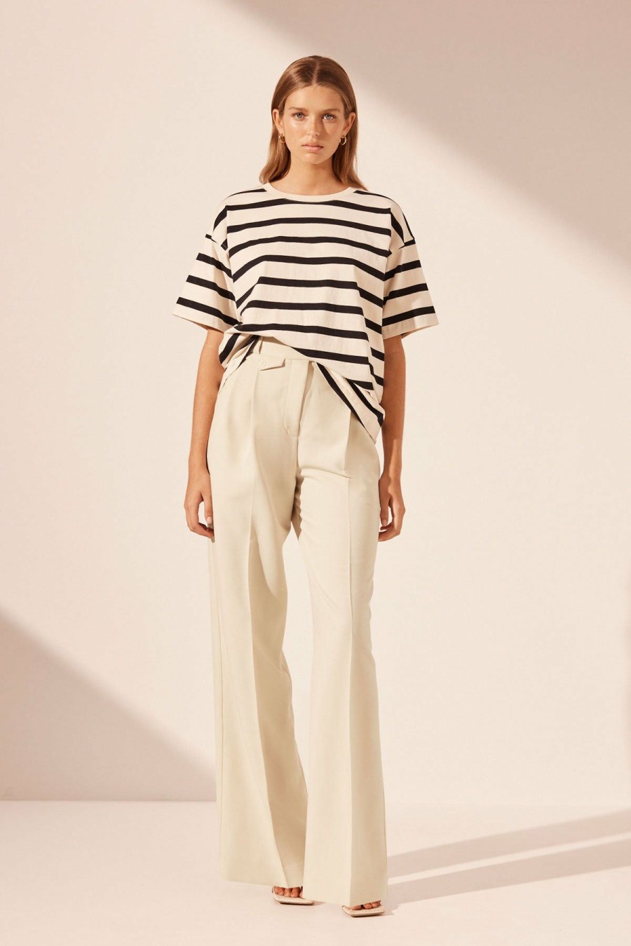 Clothing Shona Joy | Gia Oversized Stripe T-Shirt - Cream/Black