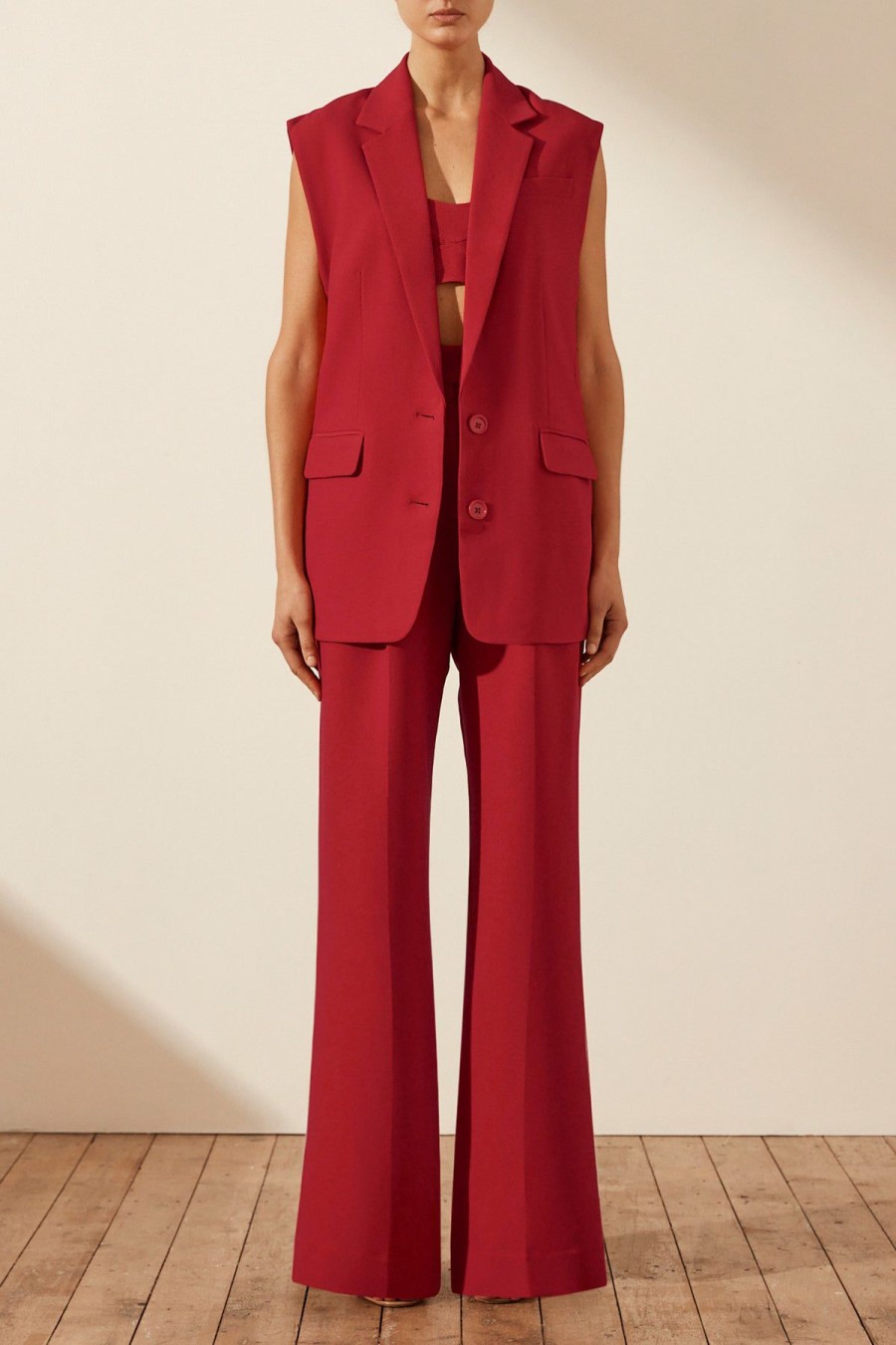 Clothing Shona Joy | Irena Sleeveless Tailored Blazer - Roma Red