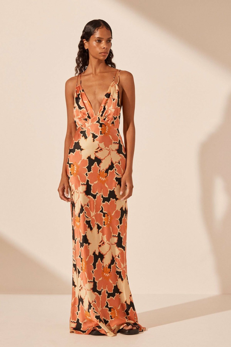 Clothing Shona Joy | Rosa Silk Plunged Double Strap Maxi Dress