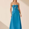 Clothing Shona Joy | Josephine Puff Sleeve Cut Out Midi Dress - Aqua