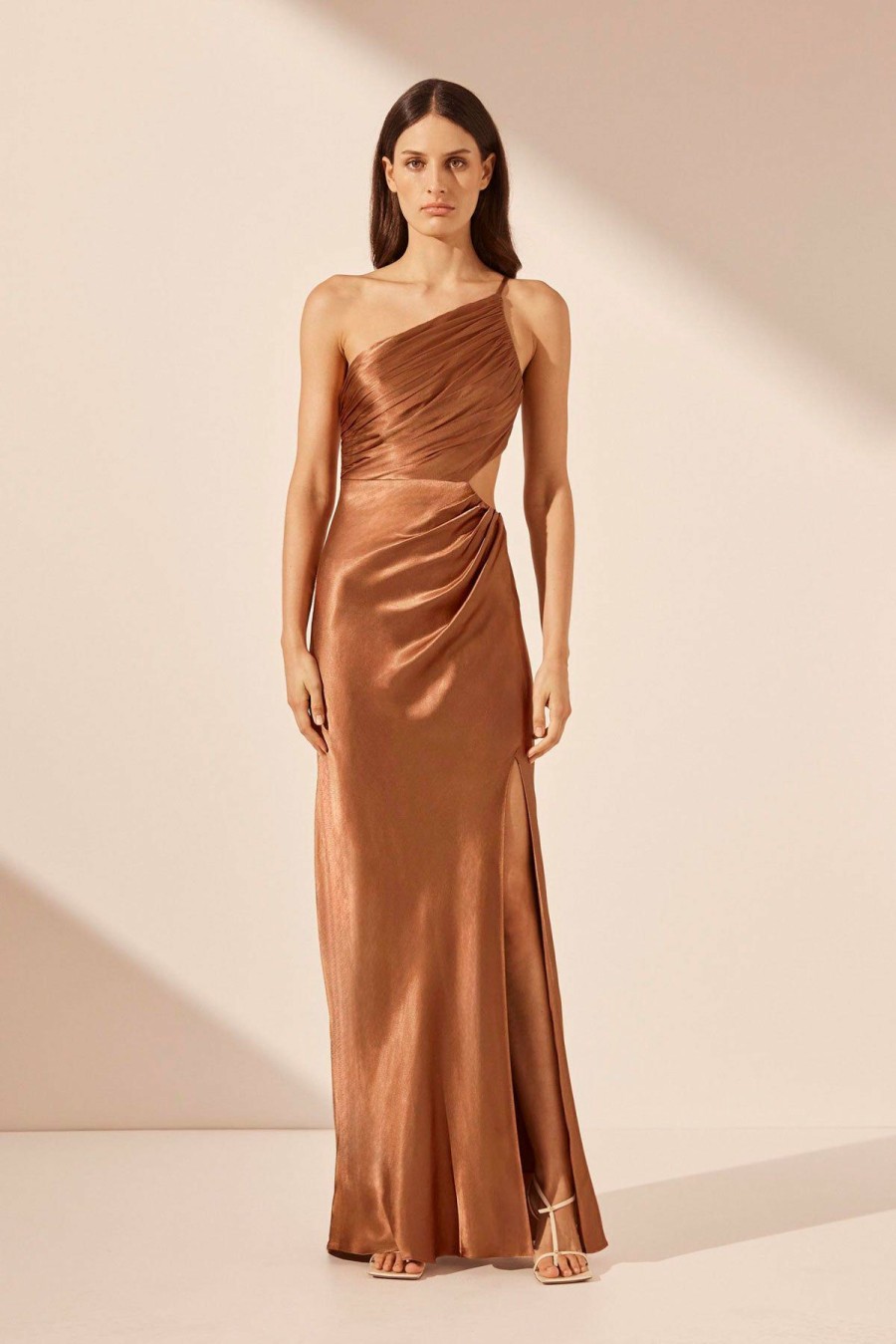 Clothing Shona Joy | La Lune Asymmetrical Gathered Maxi Dress - Almond