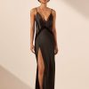 Clothing Shona Joy | Leticia Silk Lace Split Maxi Dress - Black