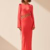 Clothing Shona Joy | Lydie Asymmetrical Lace Up Maxi Dress - Poppy Red