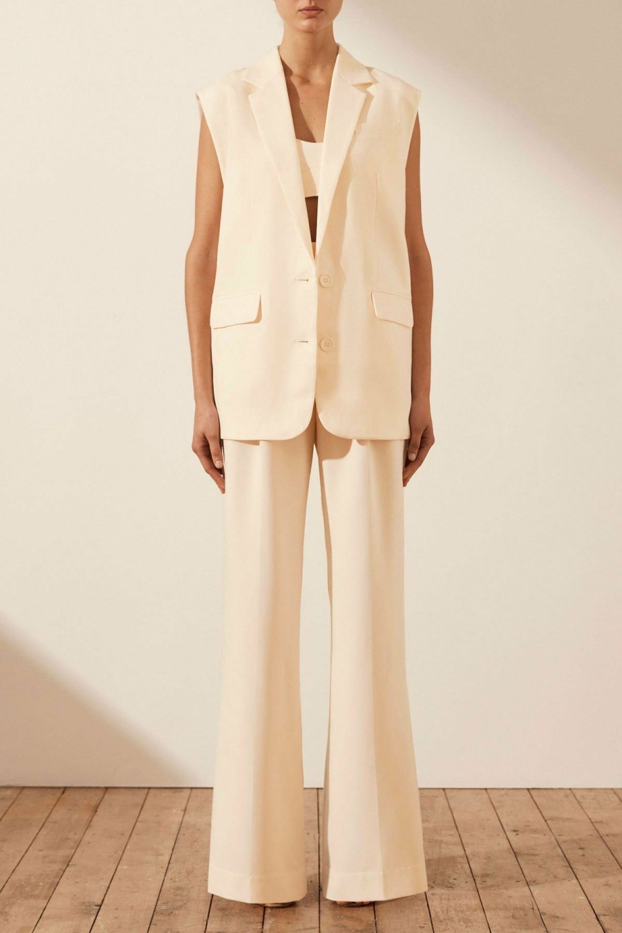 Clothing Shona Joy | Irena Sleeveless Tailored Blazer - Ivory