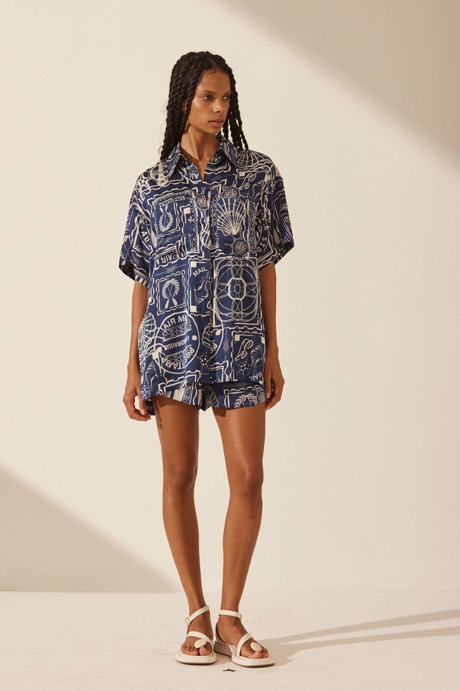 Clothing Shona Joy | Mer Silk Short Sleeve Relaxed Shirt