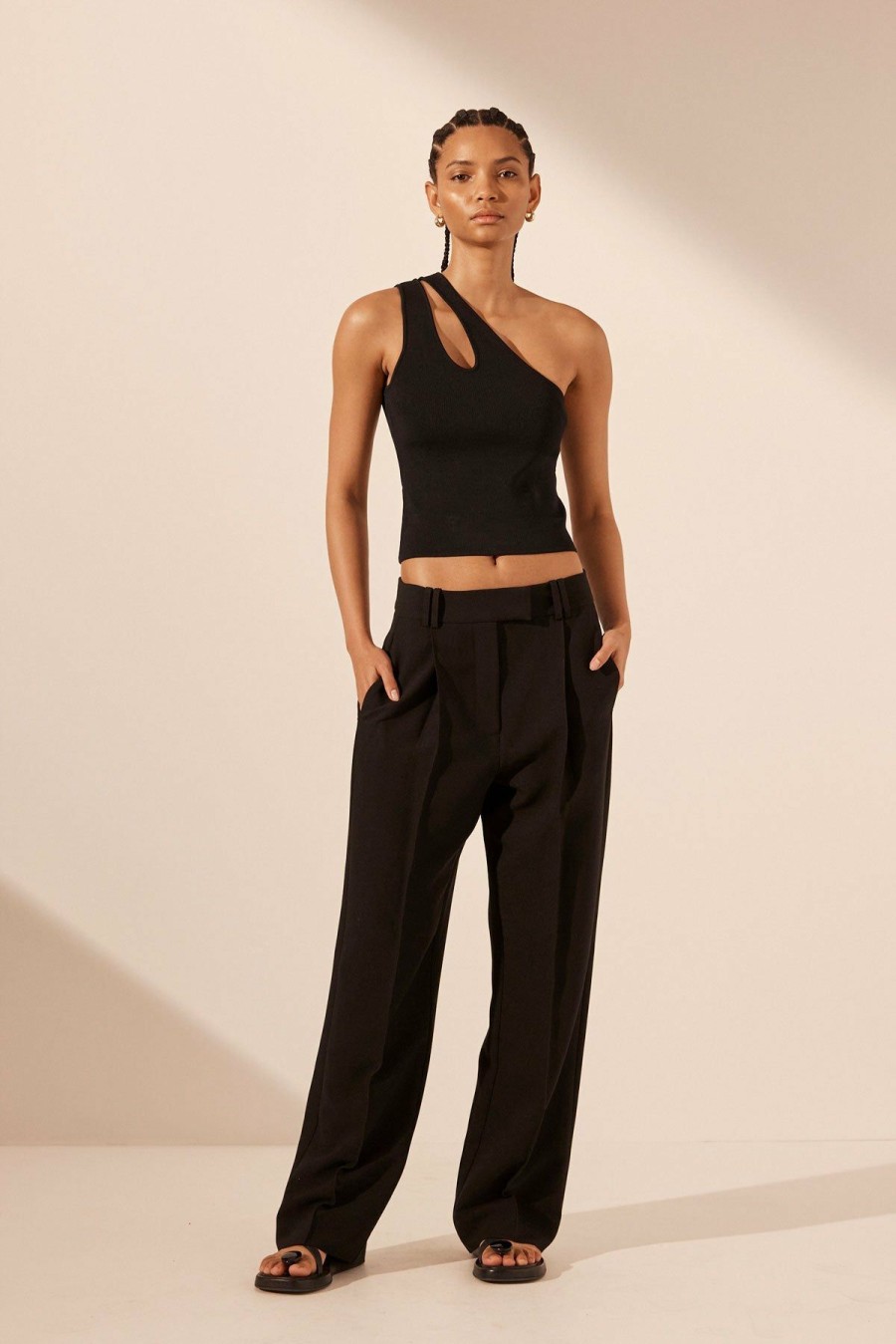 Clothing Shona Joy | Basic One Shoulder Open Back Top - Black