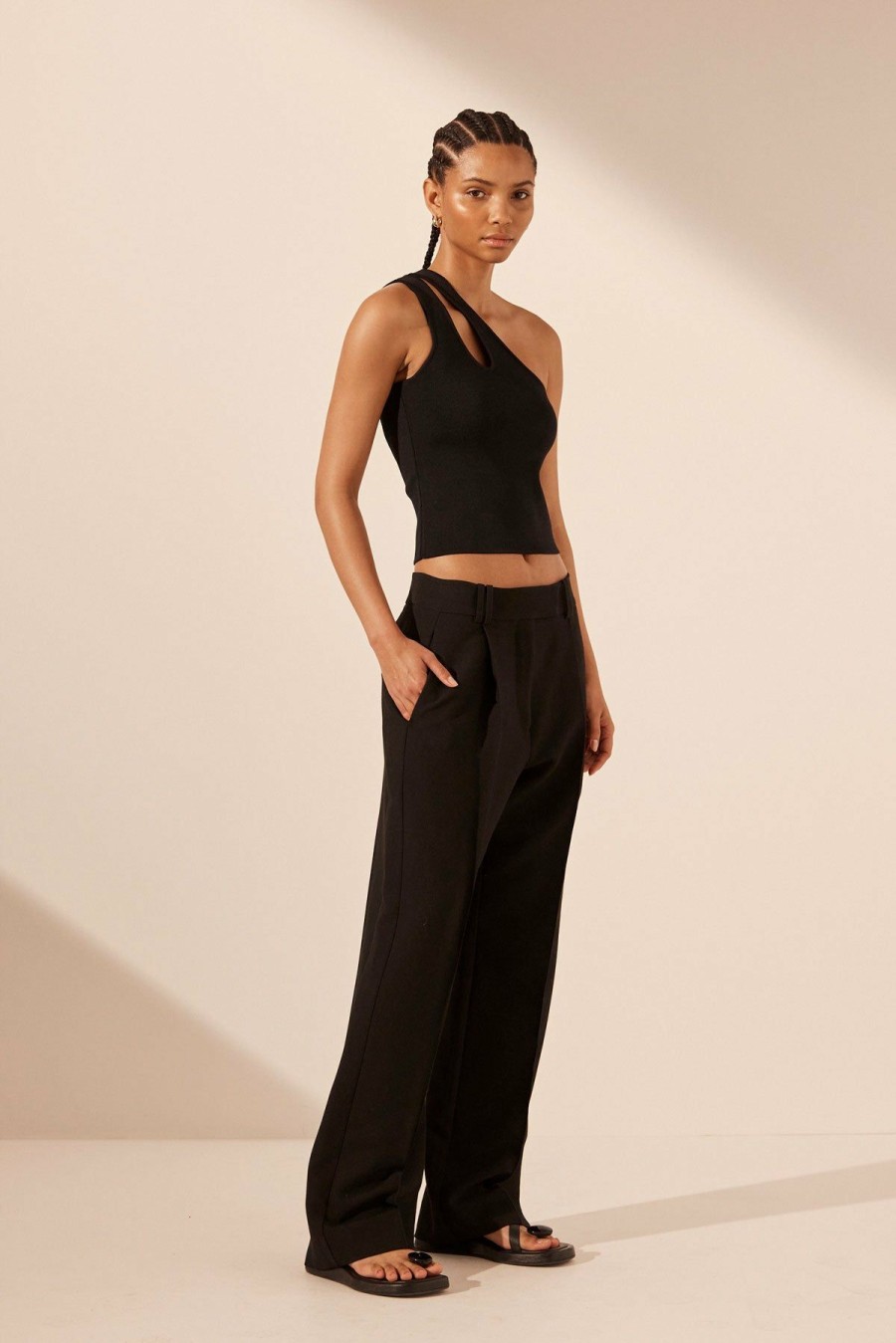 Clothing Shona Joy | Basic One Shoulder Open Back Top - Black