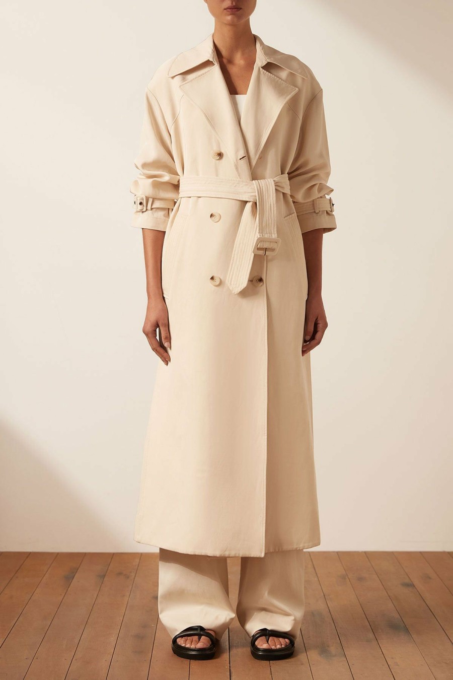 Clothing Shona Joy | Matilda Linen Trench Coat - Crema