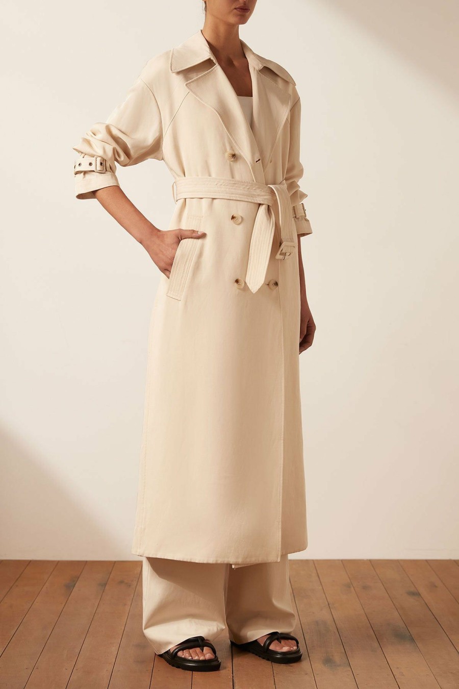 Clothing Shona Joy | Matilda Linen Trench Coat - Crema