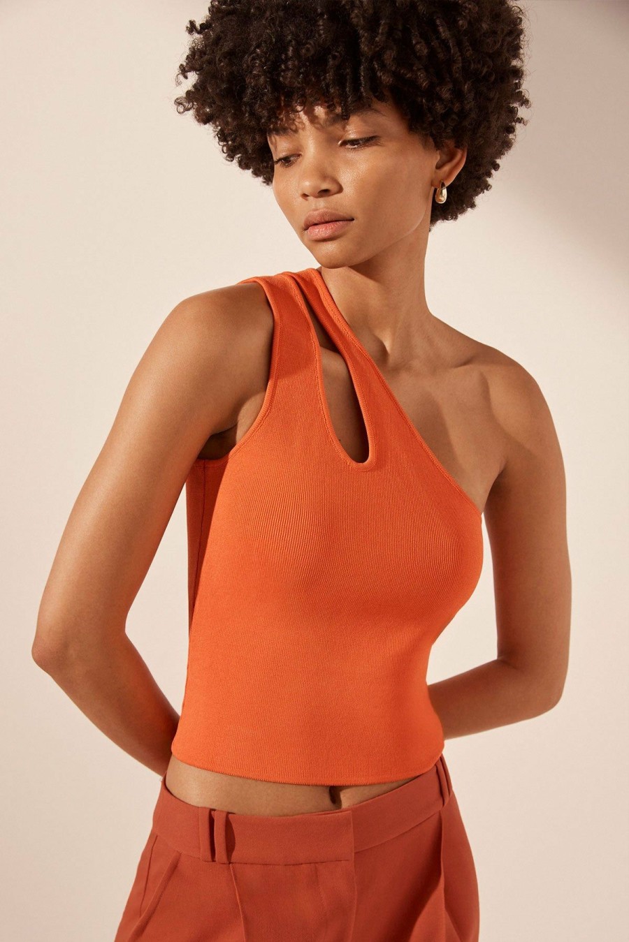 Clothing Shona Joy | Basic One Shoulder Open Back Top - Tangerine