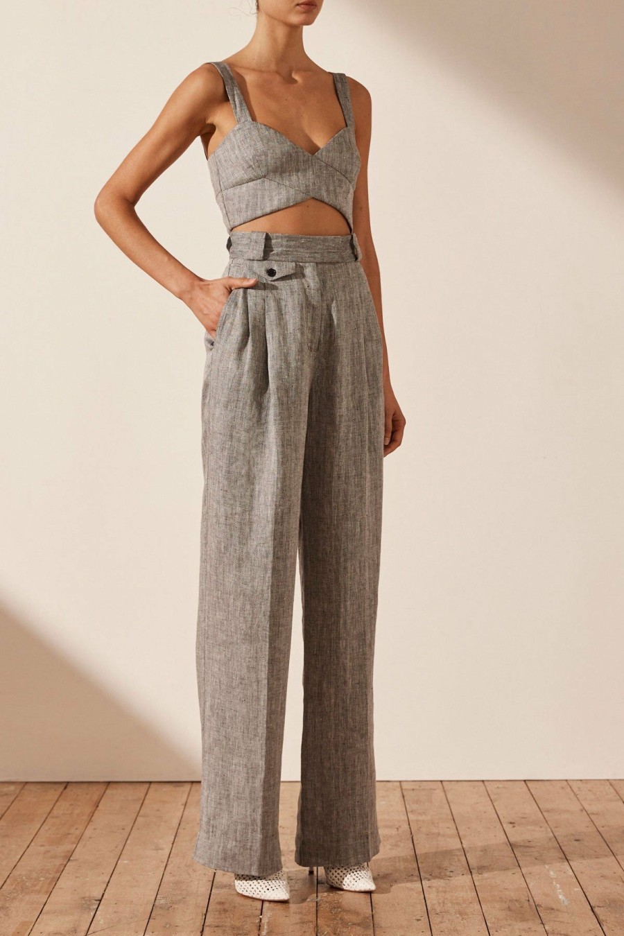 Clothing Shona Joy | Amanda Linen High Waisted Tailored Pant - Ash