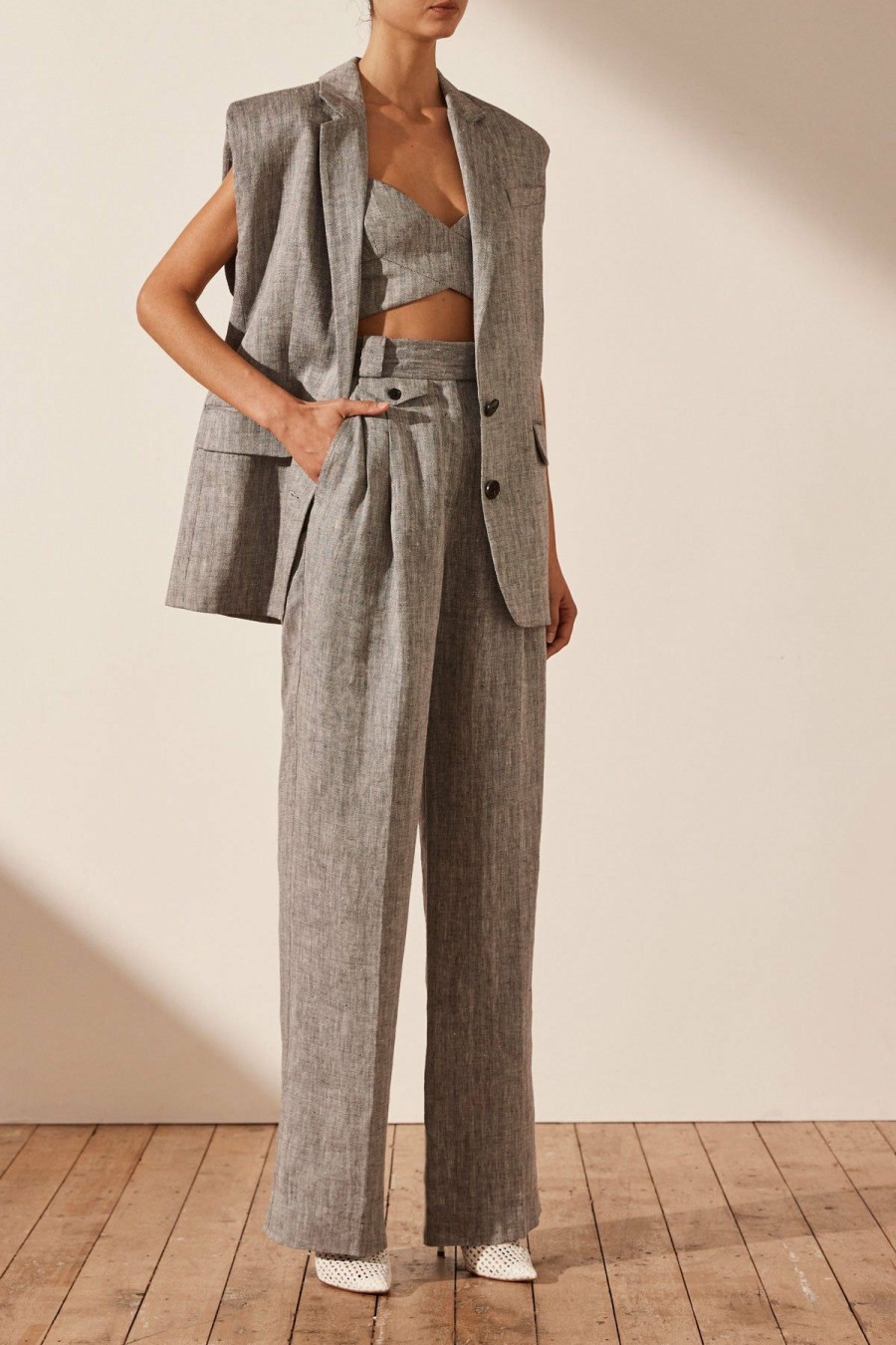 Clothing Shona Joy | Amanda Linen Sleeveless Tailored Blazer - Ash