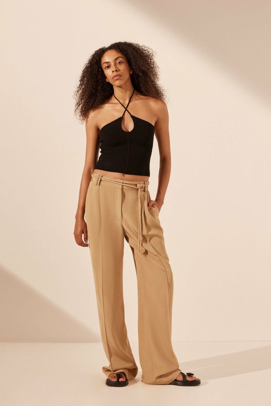 Clothing Shona Joy | Vento Mid Rise Pant With Belt - Sand