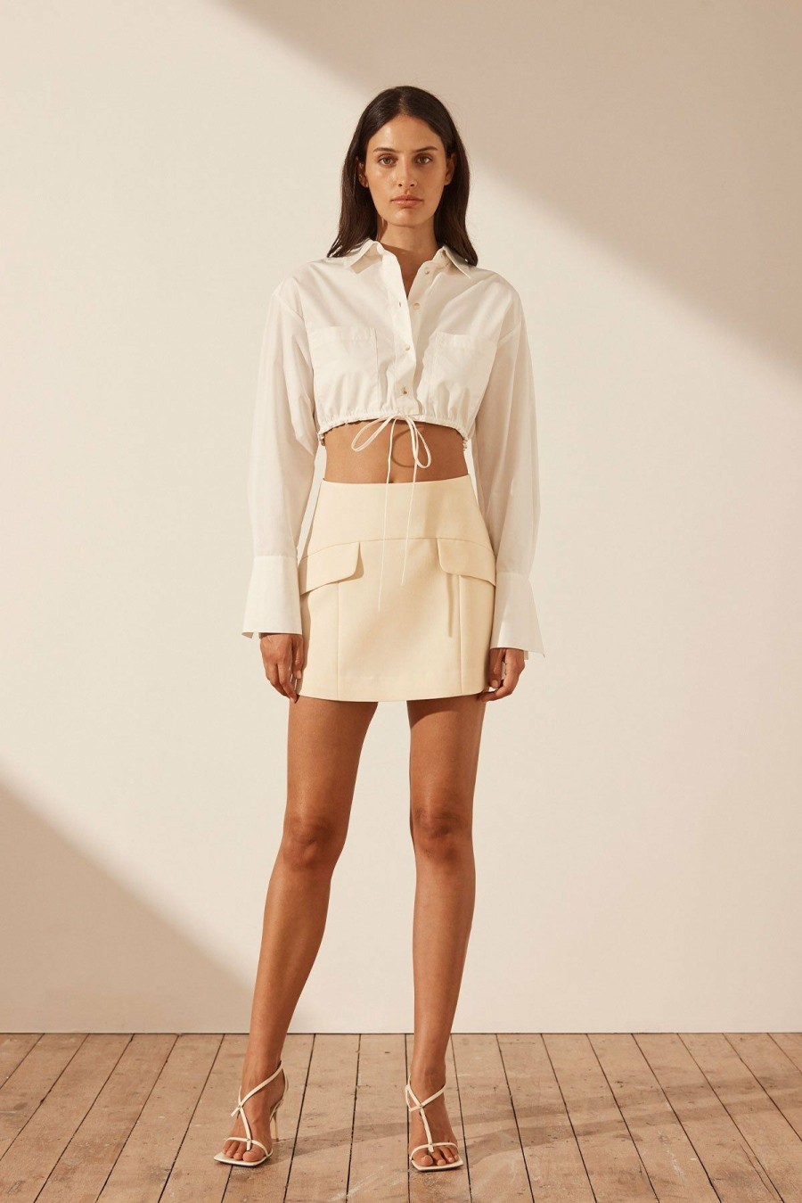 Clothing Shona Joy | Maiori Patch Pocket Drawstring Crop Shirt - Ivory