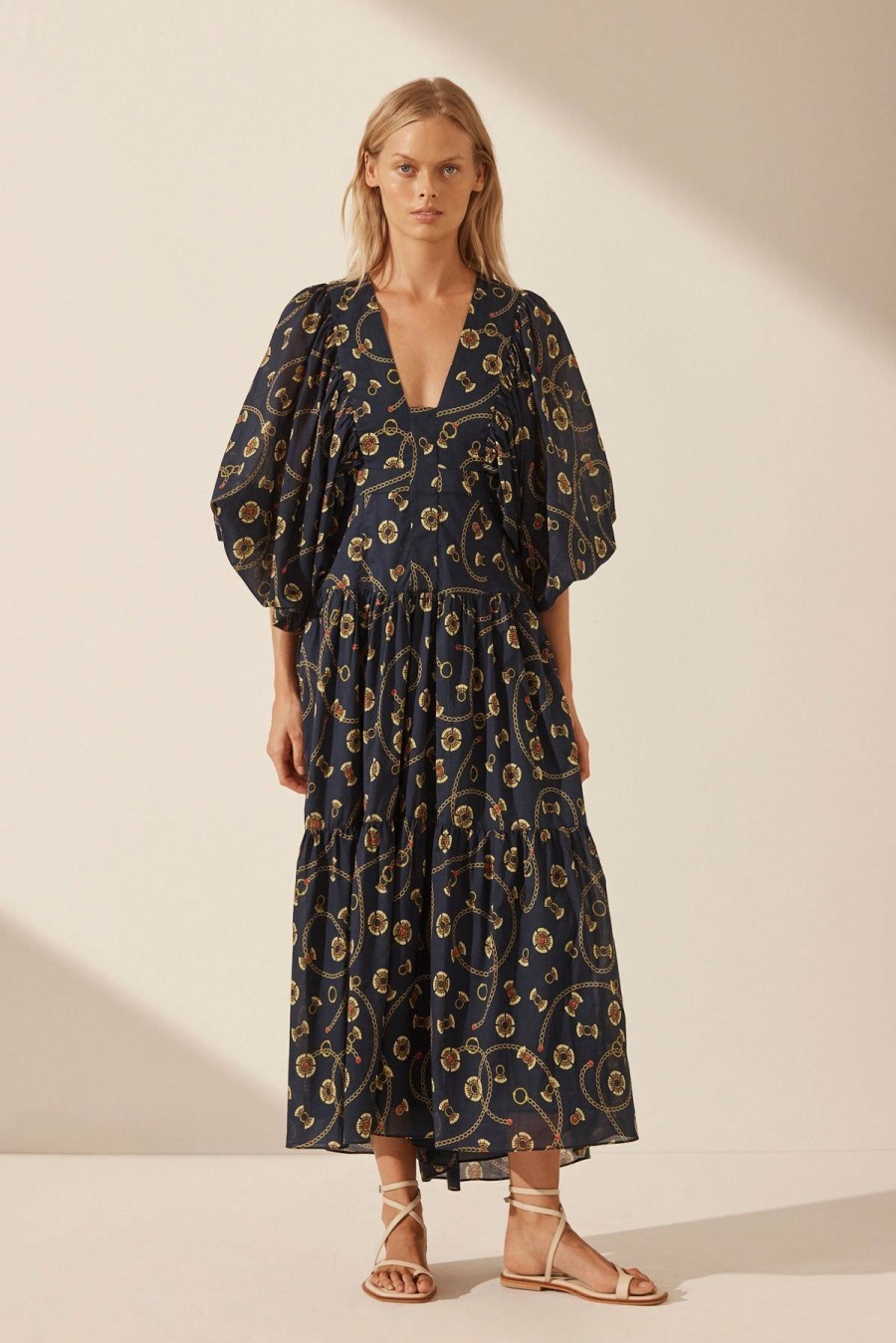 Clothing Shona Joy | Vacance Plunged Tiered Midi Dress