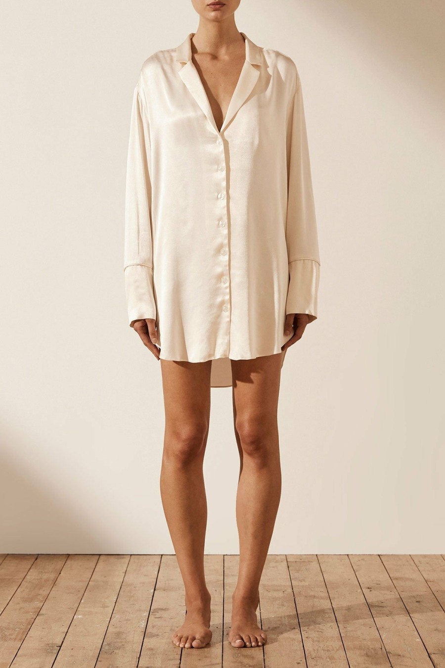 Clothing Shona Joy | La Lune Lounge Shirt Dress - Cream