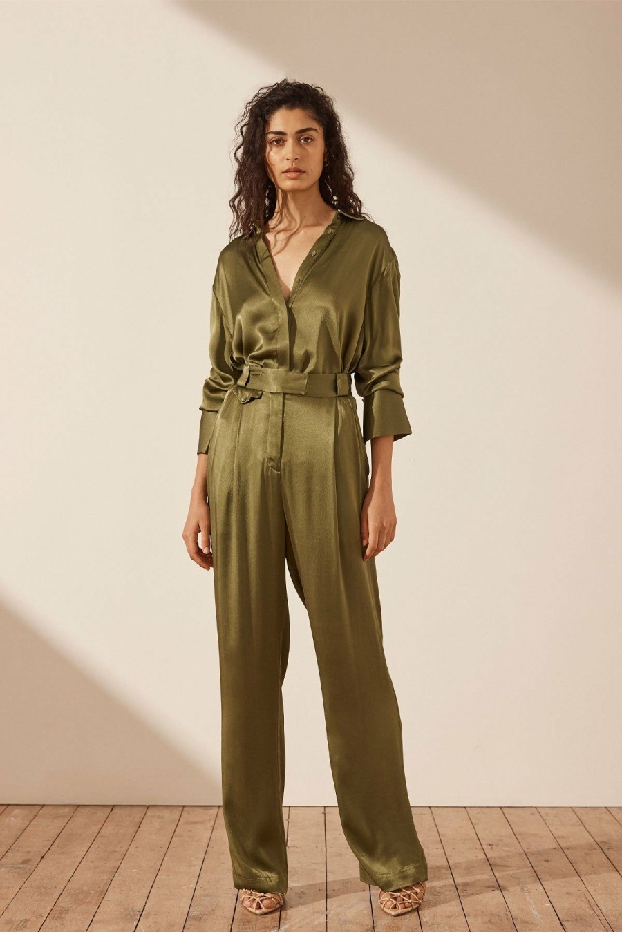 Clothing Shona Joy | Arienzo High Waisted Tailored Pant - Green Olive