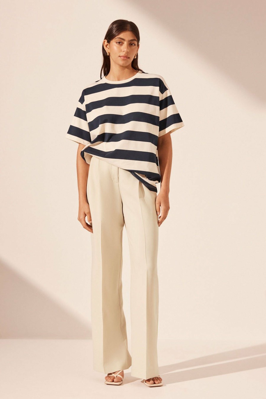 Clothing Shona Joy | Gia Oversized Stripe T-Shirt - Navy/Cream