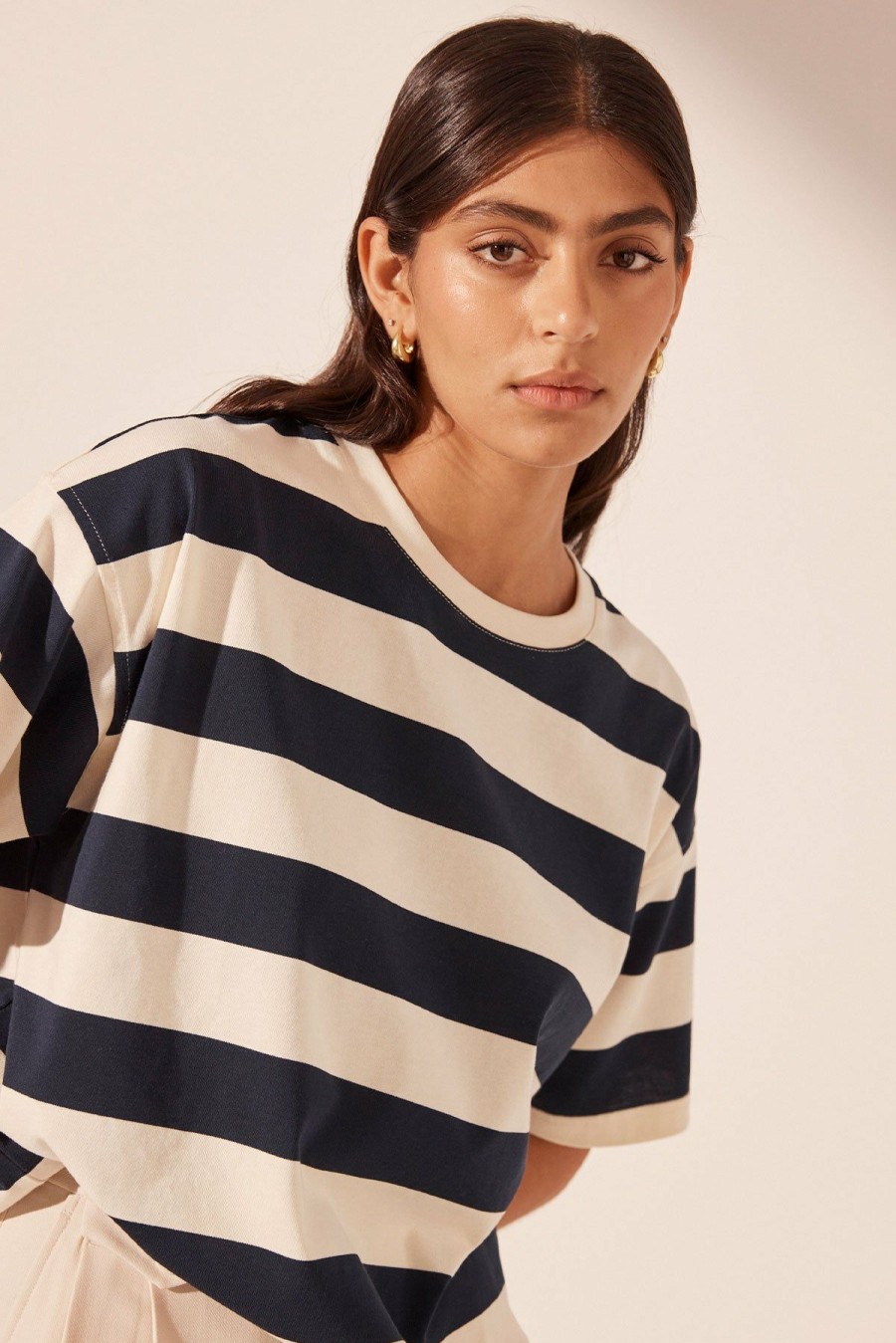 Clothing Shona Joy | Gia Oversized Stripe T-Shirt - Navy/Cream