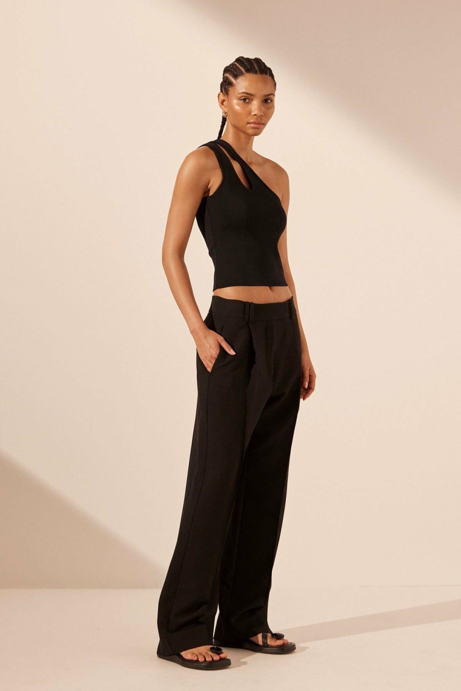 Clothing Shona Joy | Basic One Shoulder Open Back Top - Black