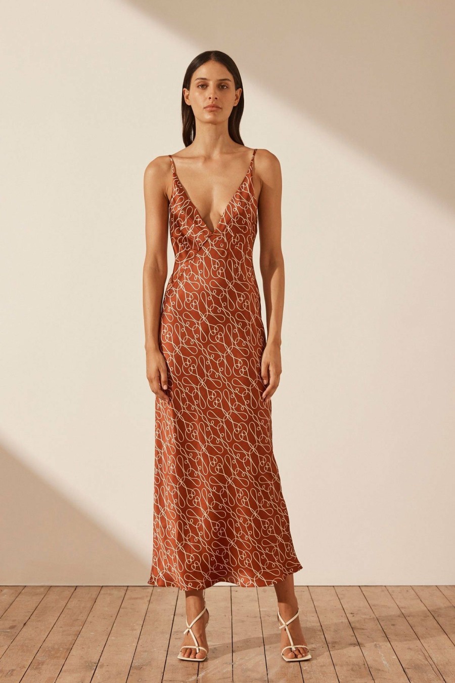 Clothing Shona Joy | Artisti Silk Plunged Slip Midi Dress