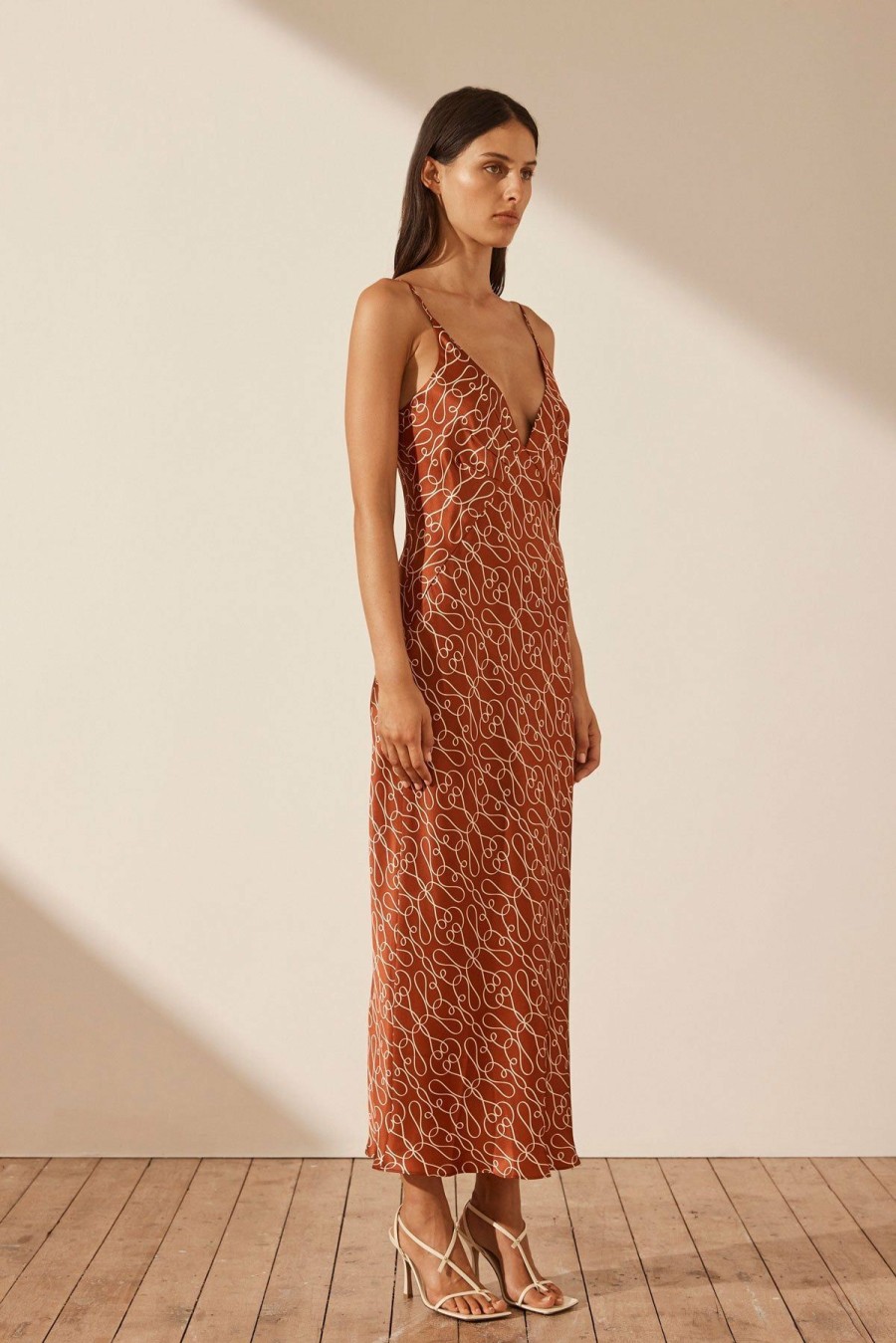 Clothing Shona Joy | Artisti Silk Plunged Slip Midi Dress