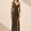 Clothing Shona Joy | La Lune Draped Side Split Midi Dress - Forest