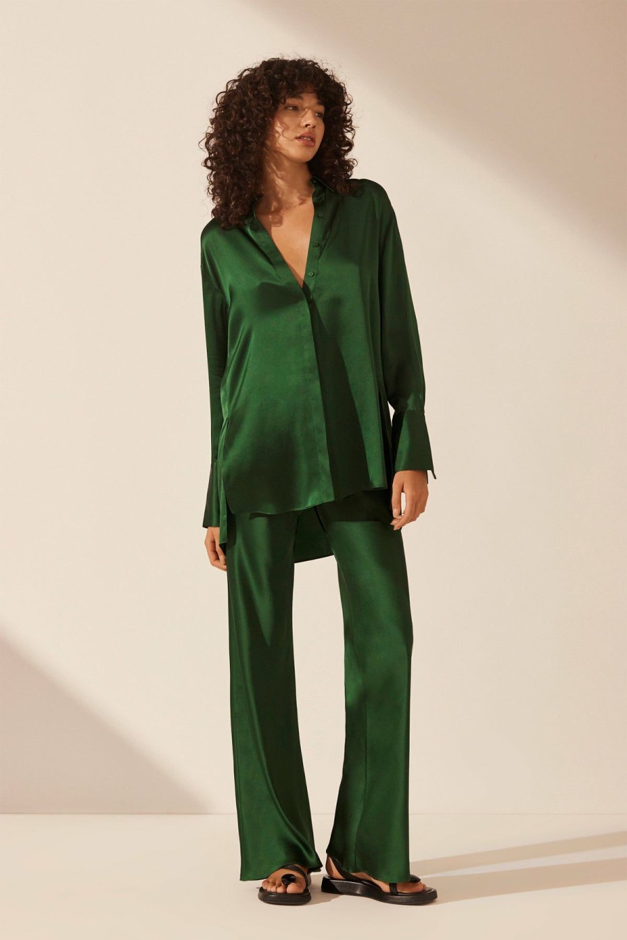 Clothing Shona Joy | Viridian Silk Shirt - Dark Green